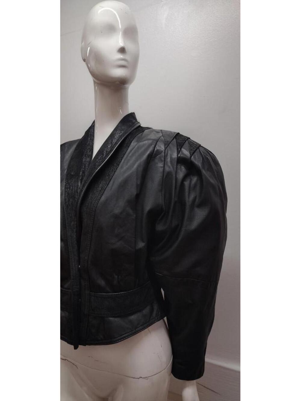 Black Tailored Leather Short Jacket New Wave Avante-Garde 1980s Bombshell S/M